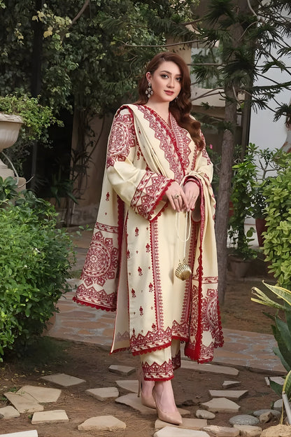 Aneelas - 3PC Dhanak Embroidered Shirt with Dhanak Embroidered Dupatta and Trouser (Unstitched)