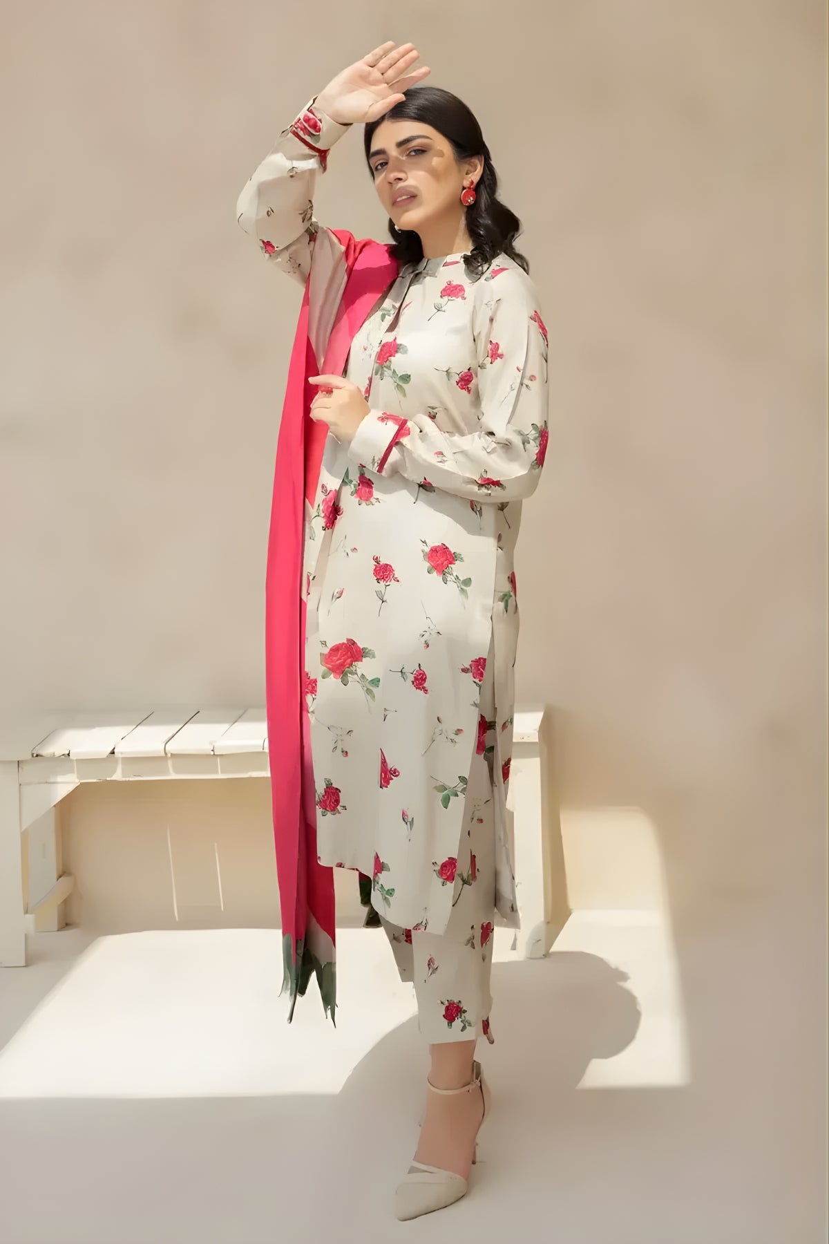 Baroque - 3PC Unstitched Printed Karandi Shirt with Printed Karandi Dupatta and Trouser