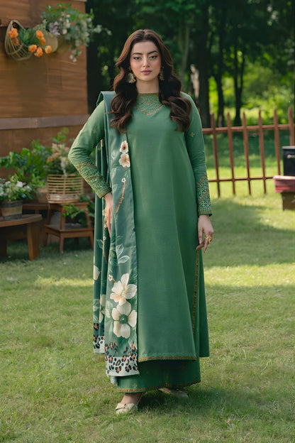 Maryam N Marya - 3PC Khaddar Embroidered Shirt with Digital Printed Dupatta and Embroidered Trouser