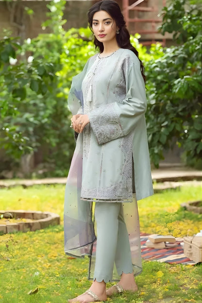 Jazmin - 3PC Lawn Embroidered Shirt with Printed Organza Dupatta