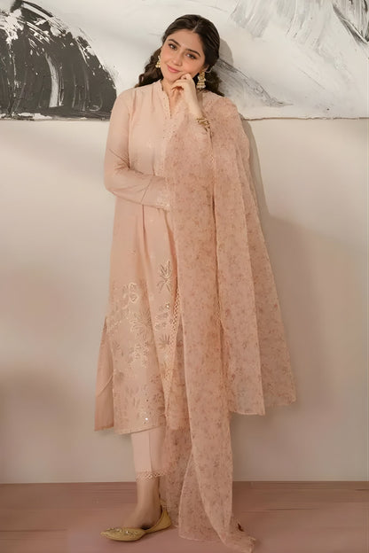Cross Stitch - 3PC Unstitched Lawn Embroidered Shirt with Printed Cotton Net Dupatta