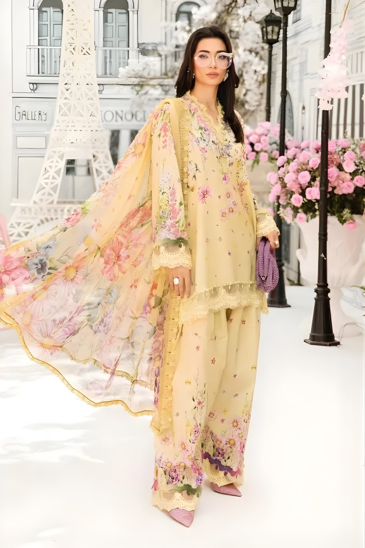 Maria B - 3PC All Over Printed Banadora Lawn Shirt with Printed Voil Dupatta (Unstitched)