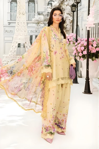 Maria B - 3PC All Over Printed Banadora Lawn Shirt with Printed Voil Dupatta (Unstitched)