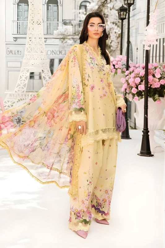 Maria B - 3PC All Over Printed Banadora Lawn Shirt with Printed Voil Dupatta (Unstitched)