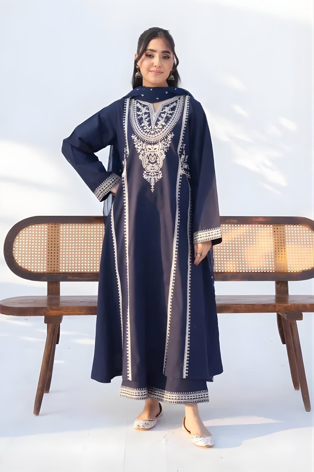 Rozana - 3PC Lawn Embroidered Shirt with Embroidered Chiffon Dupatta (Unstitched)