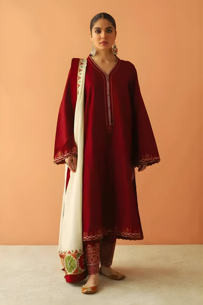 Zara Shah Jahan - 3PC Unstitched Dhanak Embroidered Shirt with Embroidered Dhanak Dupatta and Trouser