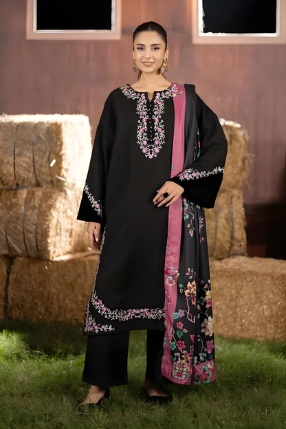 Maryam N Marya - 3PC Khaddar Embroidered Shirt with Digital Printed Dupatta and Trouser
