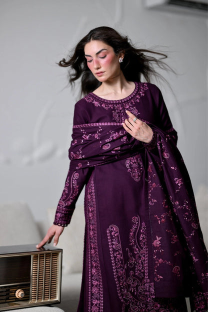 Zaib - 3PC Unstitched Dhanak Embroidered Shirt with Dhanak Embroidered Dupatta and Trouser