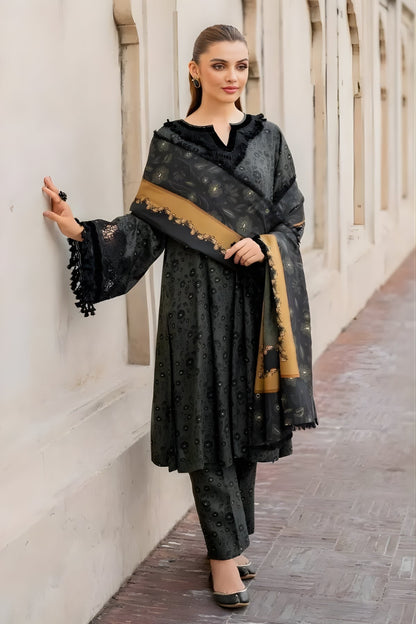 Baroque - 3PC Unstitched Printed Karandi Shirt with Printed Karandi Dupatta and Same Printed Trouser