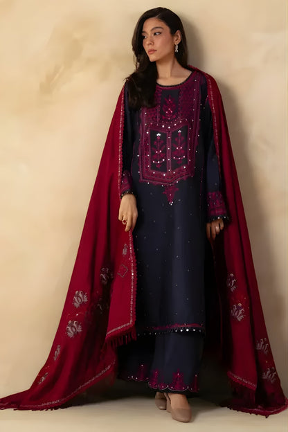 Zara Shah Jahan - 3PC Unstitched Dhanak Sequence Embroidered Shirt with Sequence Embroidered Dupatta and Trouser