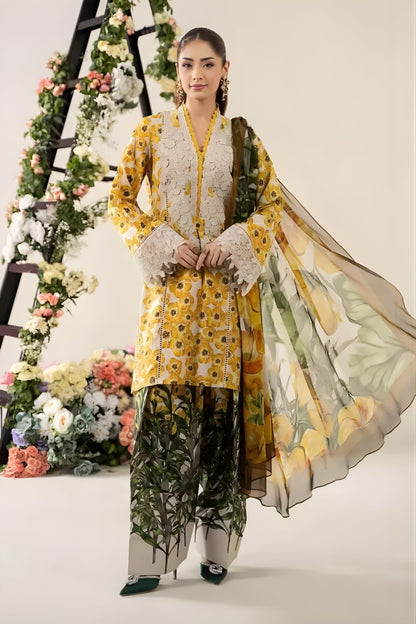 Maria B - 3PC All Over Printed Banadora Lawn Shirt with Printed Voil Dupatta (Unstitched)