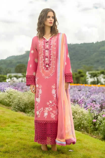 Mushq - 3PC Lawn Embroidered Shirt with Printed Silk Dupatta (Unstitched)