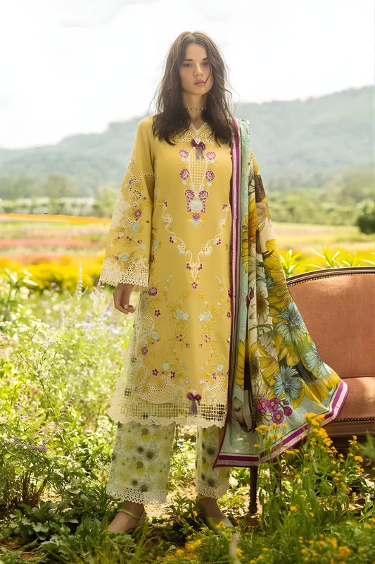 Mushq - 3PC Lawn Embroidered Shirt with Printed Silk Dupatta (Unstitched)