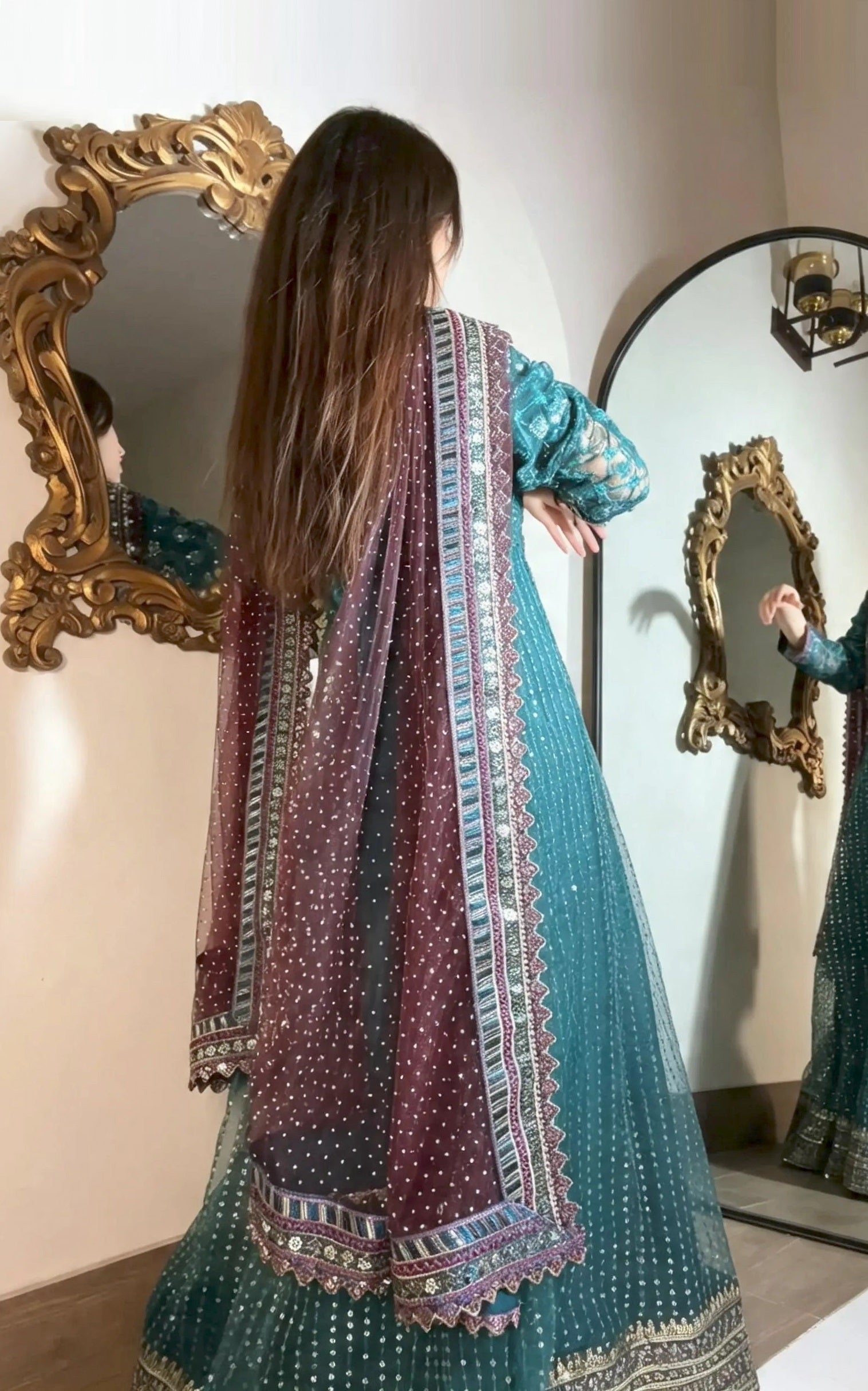 Iznik Meraki Luxury Embroidered Dark Green Luxury Unstitched / Stitched Net Maxi
