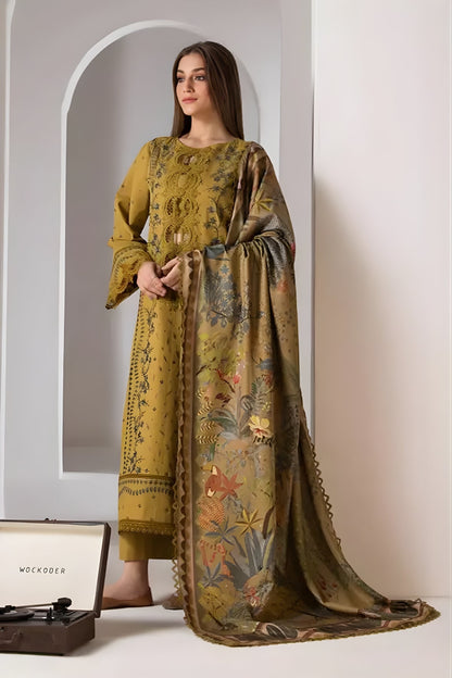 Sobia Nazir - 3PC Unstitched Dhanak Embroidered Shirt with Digital Printed Dupatta