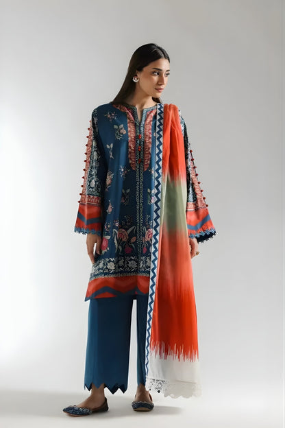 Ethnc - 3PC Banadora Lawn Printed Shirt with Printed Voil Dupatta (Unstitched)