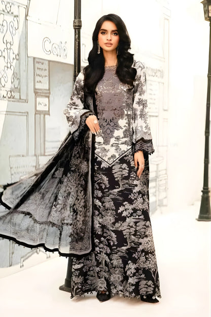 Maria B - 3PC All Over Printed Banadora Lawn Shirt with Printed Voil Dupatta (Unstitched)