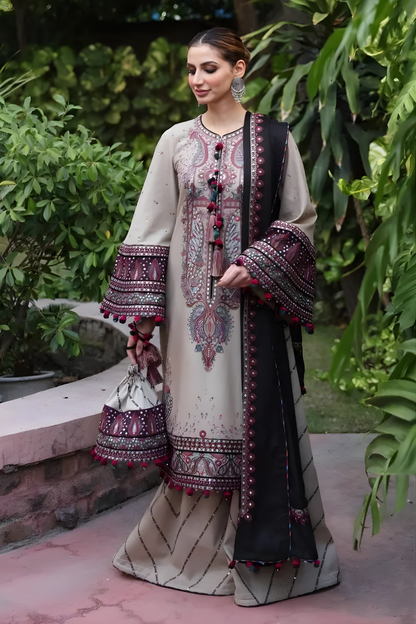 Jazmin - 3PC Unstitched Lawn Heavy Embroidered Shirt with Embroidered Chiffon Dupatta