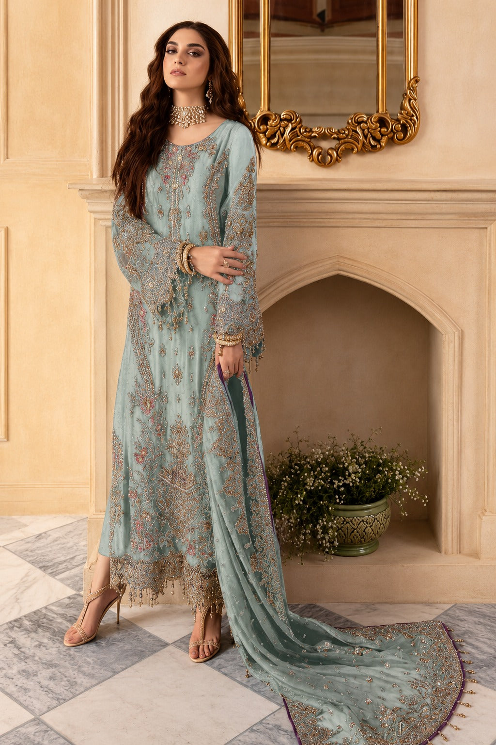 Charizma Embroidered Luxury Chiffon Unstitched 3Pc Suit