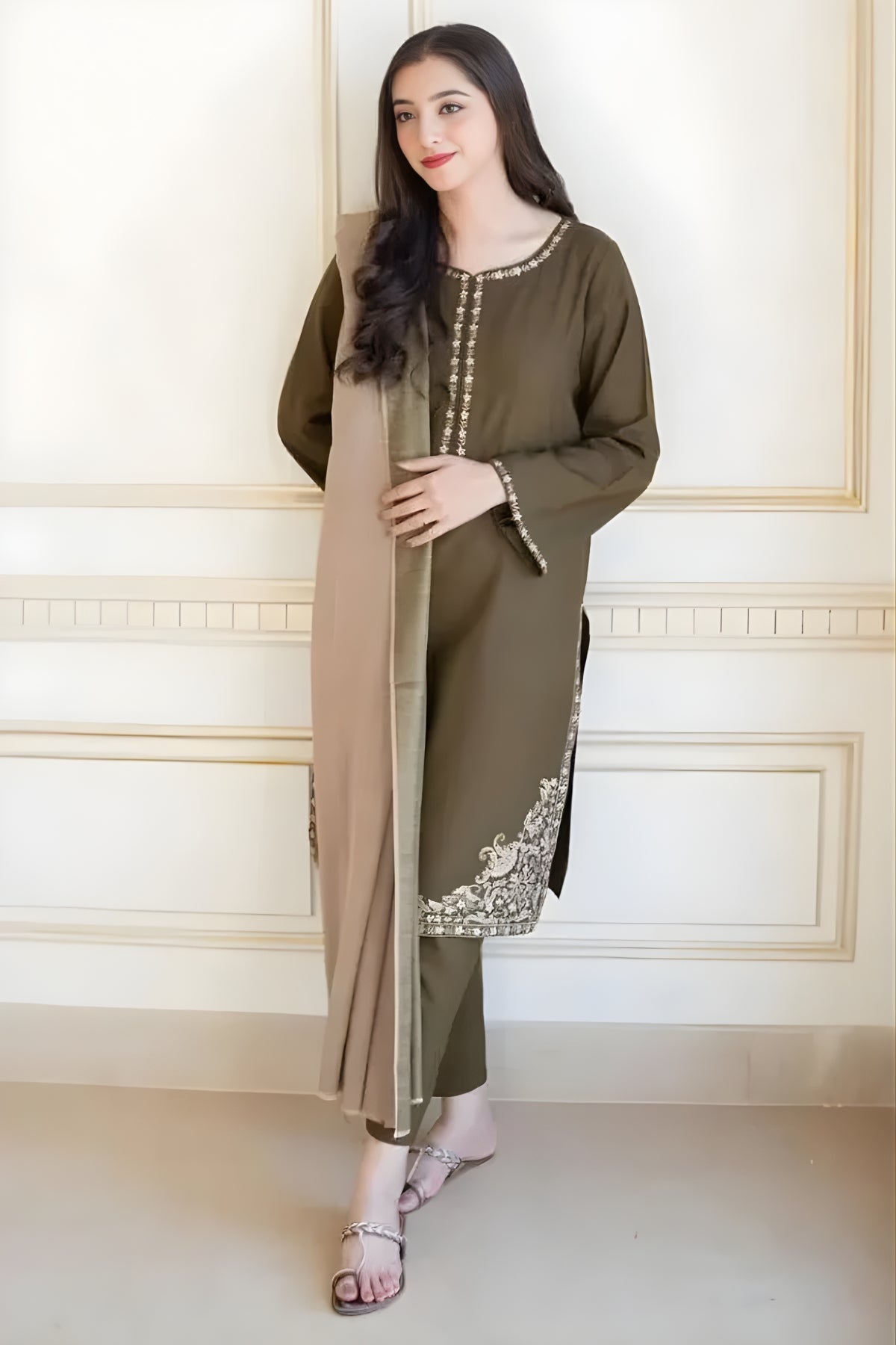 Aisling - 3PC Unstitched Dhanak Embroidered Shirt with Dhanak Dupatta and Trouser
