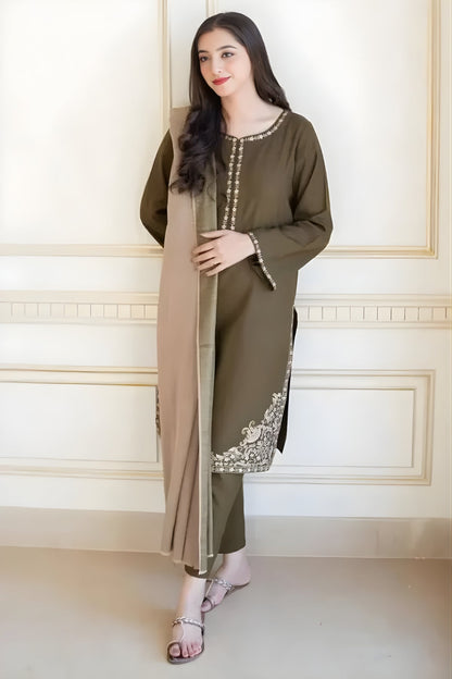 Aisling - 3PC Unstitched Dhanak Embroidered Shirt with Dhanak Dupatta and Trouser
