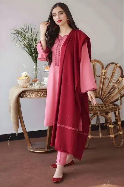 Aisling - 3PC Unstitched Dhanak Embroidered Shirt with Dhanak Embroidered Dupatta and Trouser