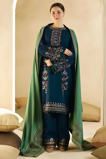Zara Shah Jahan - 3PC Unstitched Dhanak Embroidered Shirt with Dhanak Embroidered Dupatta and Trouser