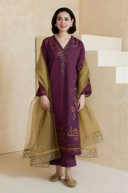 Mishkaa - 3PC Lawn Embroidered Shirt with Embroidered Chiffon Dupatta (Unstitched)