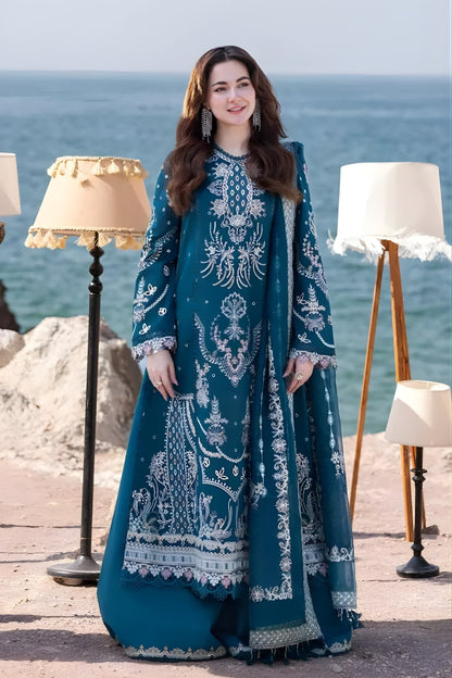 Qalamkar 3PC Unstitched Lawn Heavy Embroidered Shirt with Printed and Embroidered Monarc Dupatta