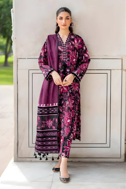 Baroque - 3PC Unstitched Printed Khaddar Shirt with Printed Khaddar Dupatta and Trouser