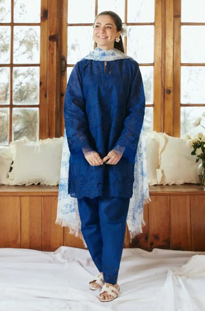 Zara Shah Jahan - 3PC Unstitched Lawn Embroidered Shirt with Printed Slub Net Dupatta