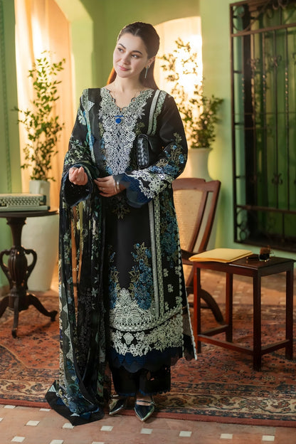 Jade - 3PC Unstitched Lawn Embroidered Shirt with Digital Printed Monark Dupatta and Trouser