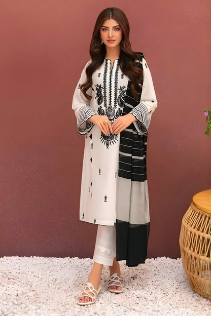 Asim Jofa - 3PC Lawn Embroidered Shirt with Printed Cotton Net Dupatta