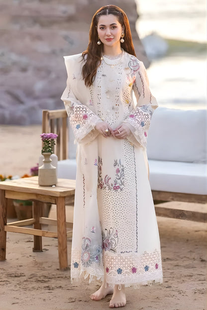 Qalamkar 3PC Unstitched Lawn Chicken Kari Embroidered Shirt with Embroidered Organza Dupatta