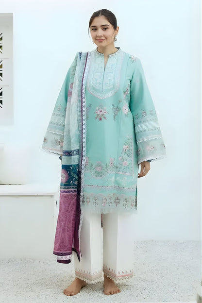 Zara Shah Jahan - 3PC Unstitched Lawn Embroidered Shirt with Digital Printed Chiffon Dupatta and Embroidered Trousers