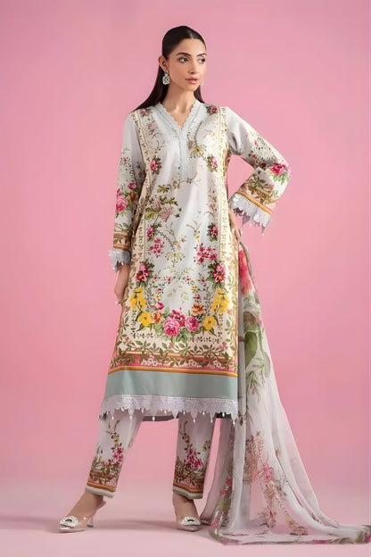 Maria B - 3PC All Over Printed Banadora Lawn Shirt with Printed Voil Dupatta (Unstitched)