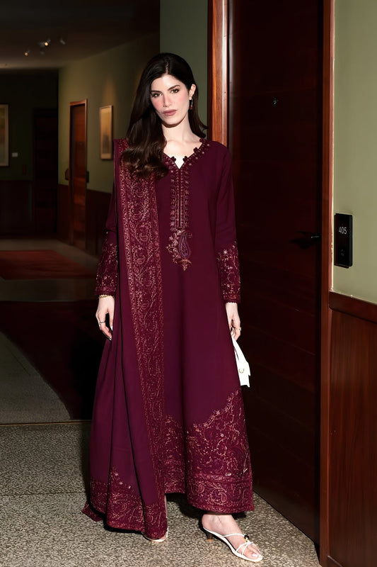 Zaib - 3PC Unstitched Dhanak Embroidered Shirt with Dhanak Embroidered Dupatta and Trouser