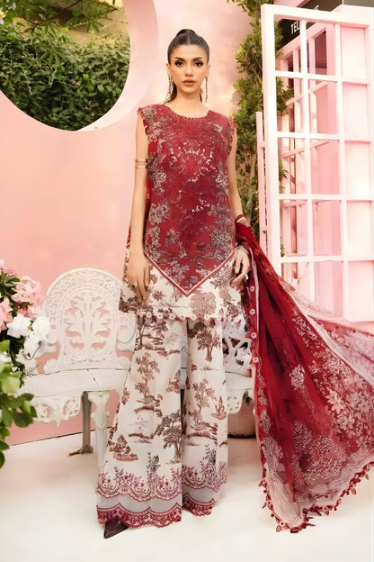 Maria B - 3PC All Over Printed Banadora Lawn Shirt with Printed Voil Dupatta (Unstitched)