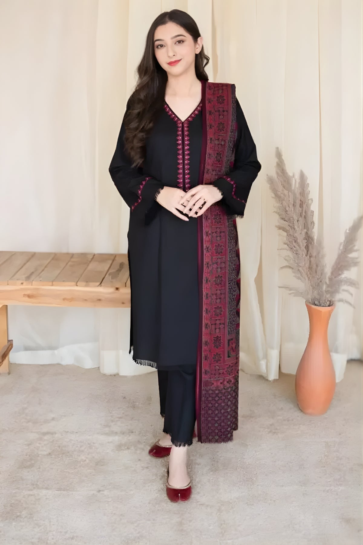 Aisling - 3PC Unstitched Dhanak Embroidered Shirt with Printed Dupatta and Trouser