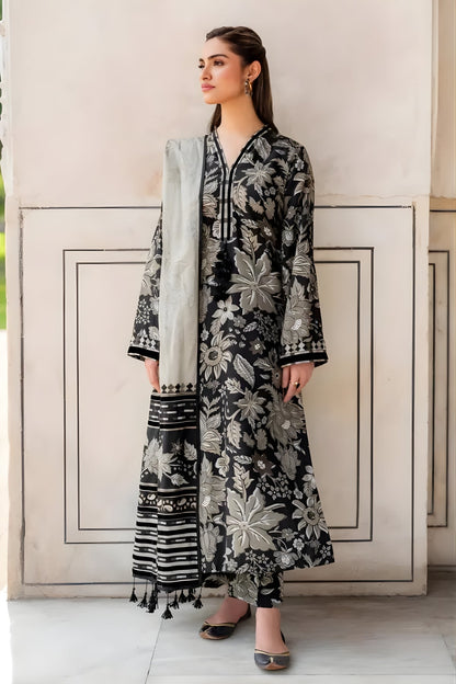 Baroque - 3PC Unstitched Printed Khaddar Shirt with Printed Khaddar Dupatta and Same Printed Trouser