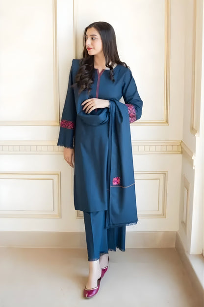 Aisling - 3PC Unstitched Dhanak Embroidered Shirt with Dhanak Embroidered Dupatta and Trouser