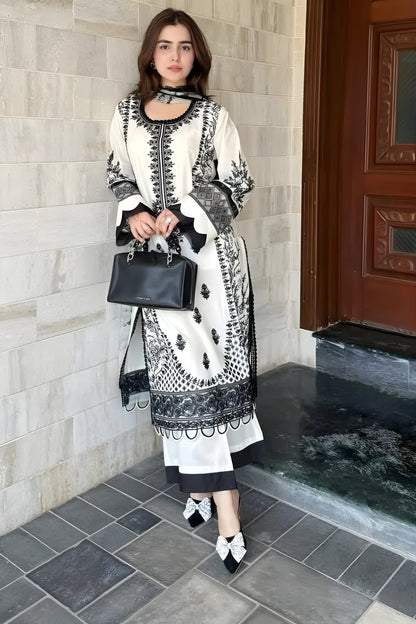 Jade - 3PC Lawn Embroidered Shirt with Printed Chiffon Dupatta (Unstitched)