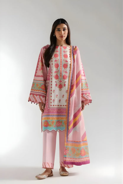 Ethnc - 3PC Banadora Lawn Printed Shirt with Printed Voil Dupatta (Unstitched)
