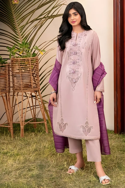Asim Jofa - 3PC Lawn Embroidered Shirt with Printed Cotton Net Dupatta