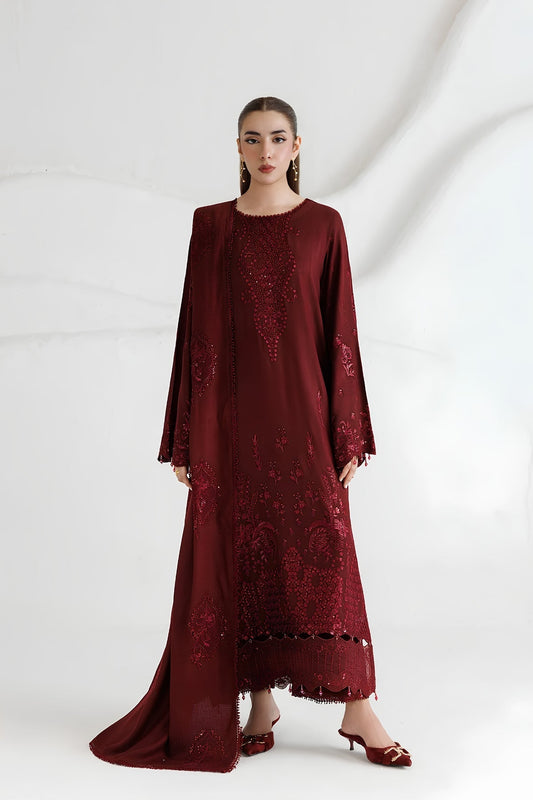Daria - 3PC Unstitched Dhanak Embroidered Shirt with Dhanak Embroidered Dupatta and Trouser