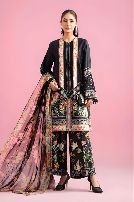 Maria B - 3PC All Over Printed Banadora Lawn Shirt with Printed Voil Dupatta (Unstitched)