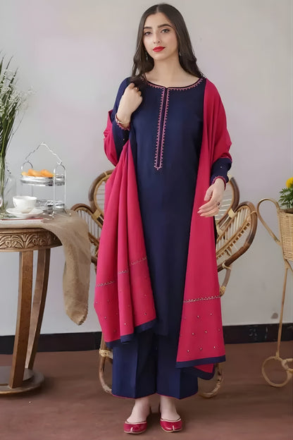 Aisling - 3PC Unstitched Dhanak Embroidered Shirt with Dhanak Embroidered Dupatta and Trouser