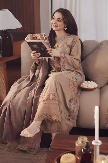 Nishat - 3PC Unstitched Dhanak Embroidered Shirt with Digital Printed Dupatta