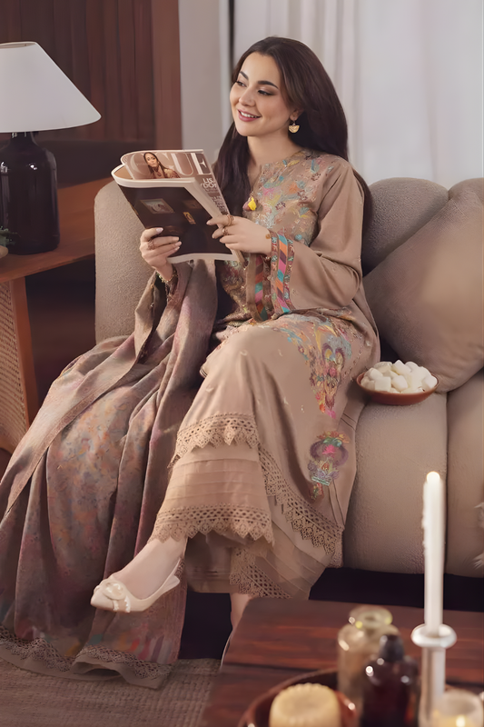 Nishat - 3PC Unstitched Dhanak Embroidered Shirt with Digital Printed Dupatta