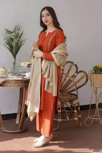 Aisling - 3PC Unstitched Dhanak Embroidered Shirt with Dhanak Dupatta and Trouser